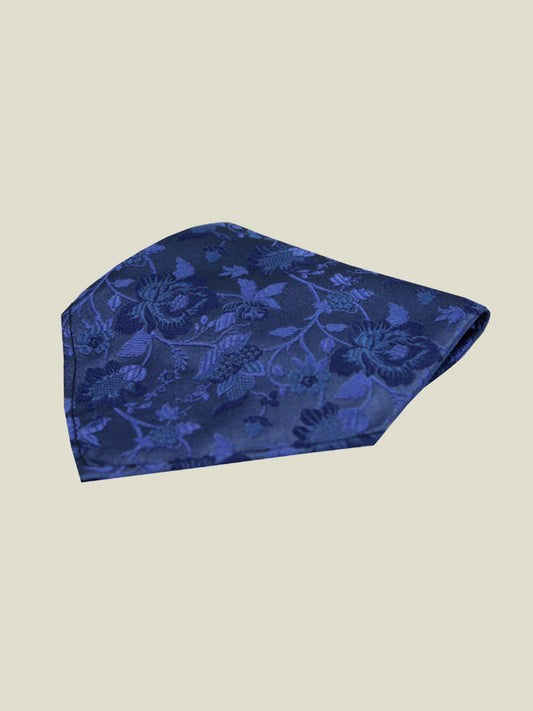 Pure Silk Woven - Navy Blue Floral Hankie