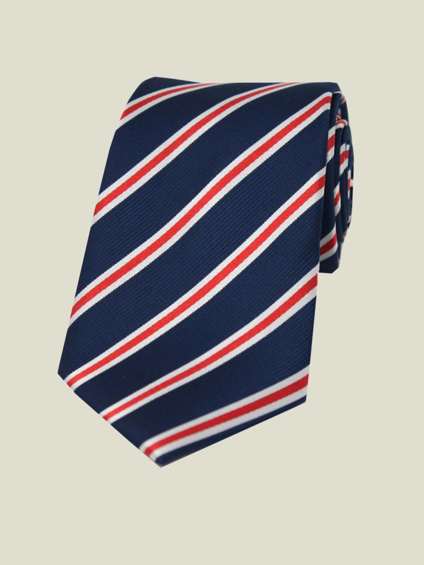 Pure Silk Woven - Navy and Red Stripe Tie