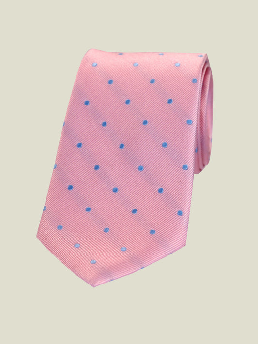 Pure Silk Woven - Pink and Blue Polka Dot Tie