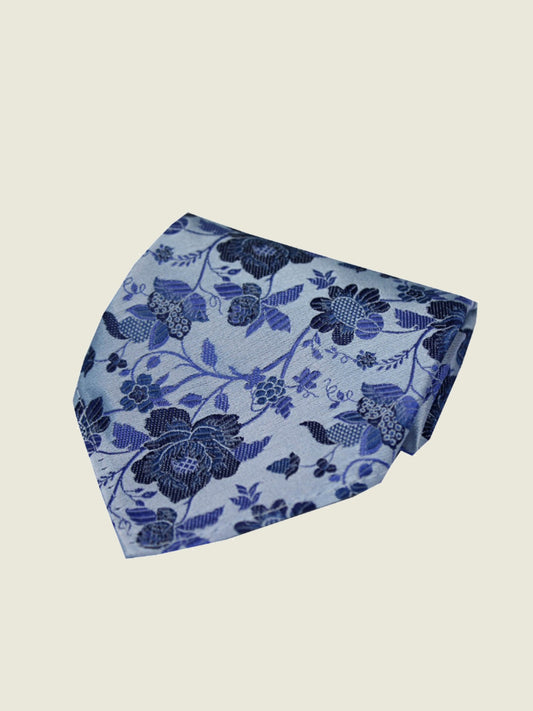 Pure Silk Woven - Sky Blue Floral Hankie