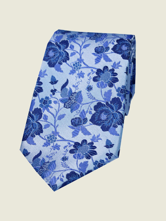 Pure Silk Woven - Sky Blue Floral Tie