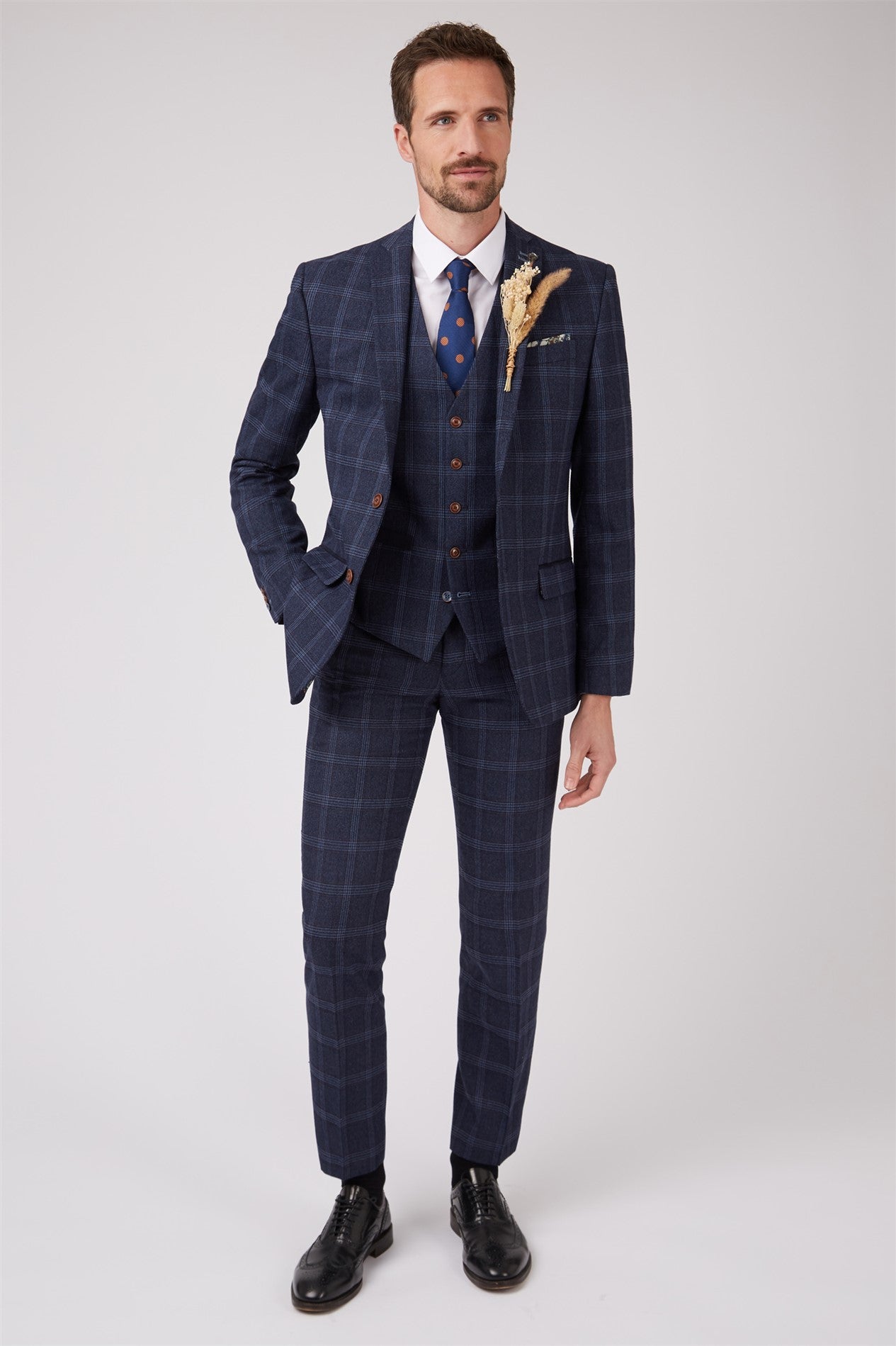 Navy Blue Over Check from Antique Rogue - Trousers