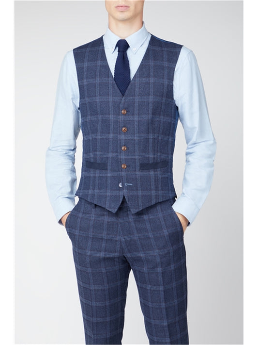 Navy Blue Over Check from Antique Rogue - Waistcoat