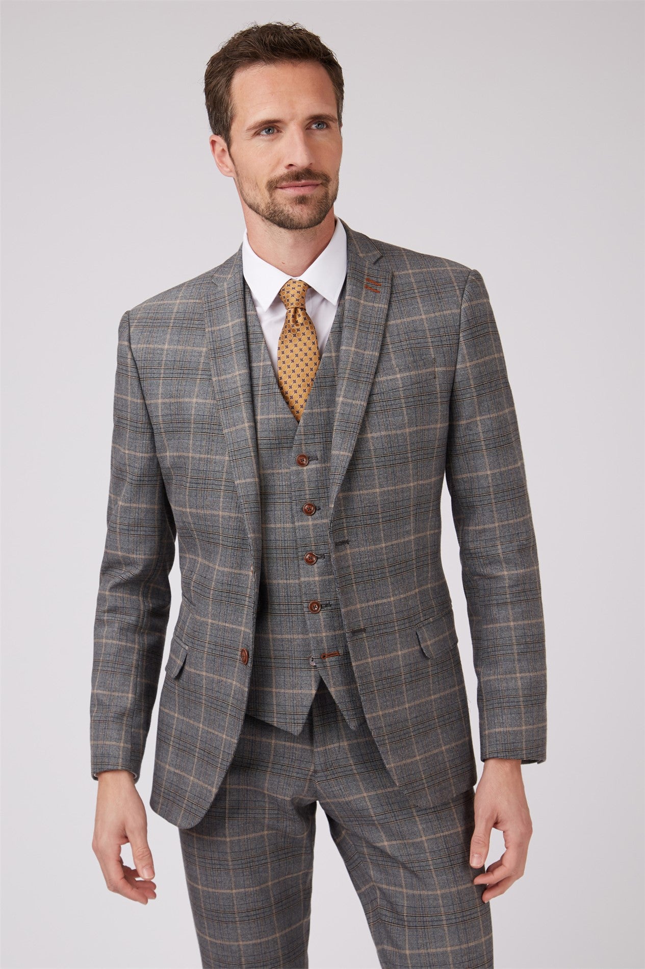 Grey and Tan Over Check Suit from Antique Rogue - Jacket