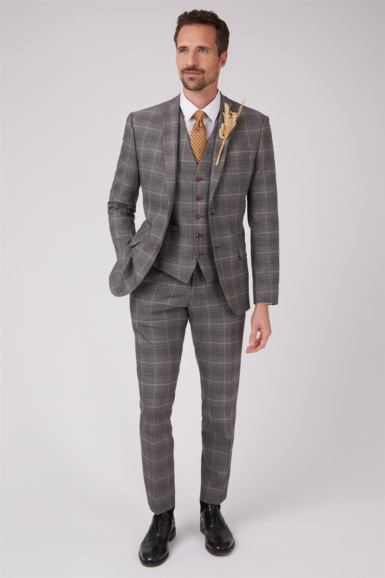 Grey and Tan Over Check Suit from Antique Rogue - Jacket