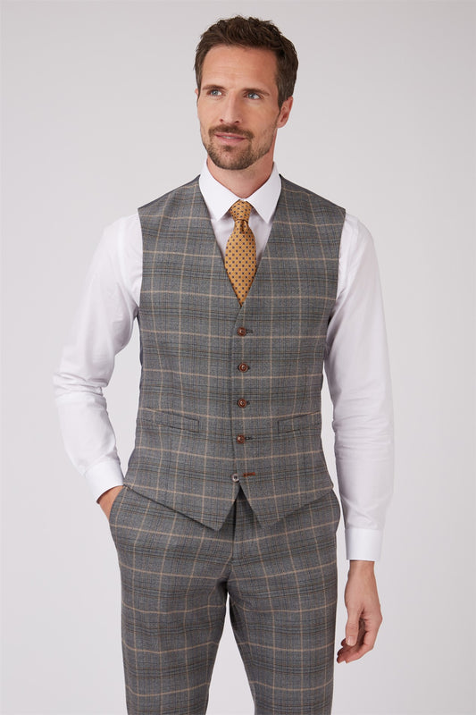 Grey and Tan Over Check from Antique Rogue - Waistcoat