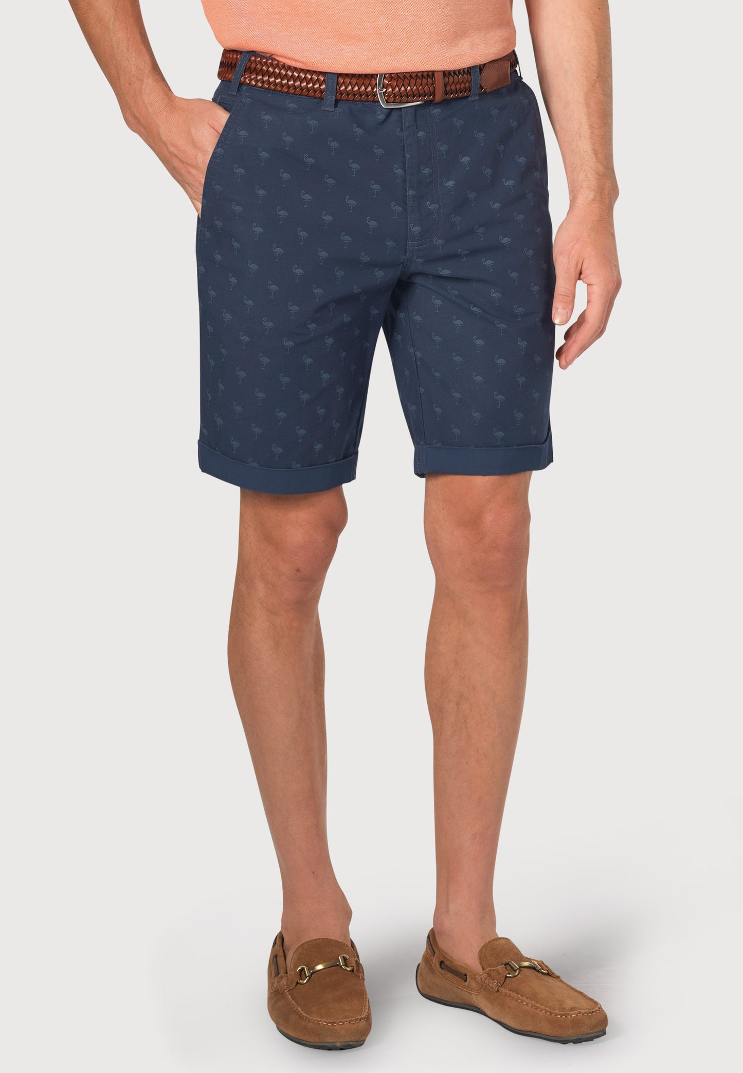 Barrington Mid Blue Flamingo Print Casual Classic Fit Shorts