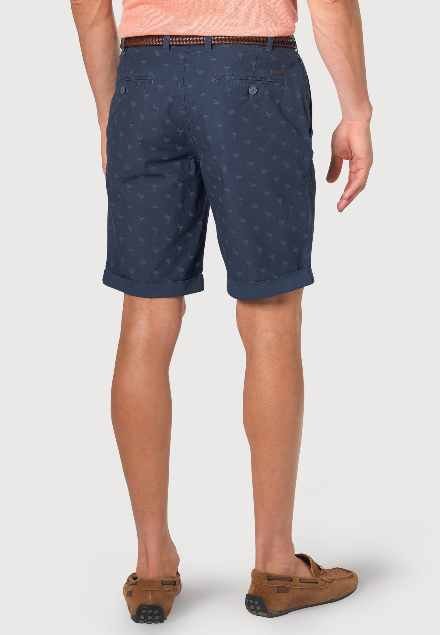 Barrington Mid Blue Flamingo Print Casual Classic Fit Shorts