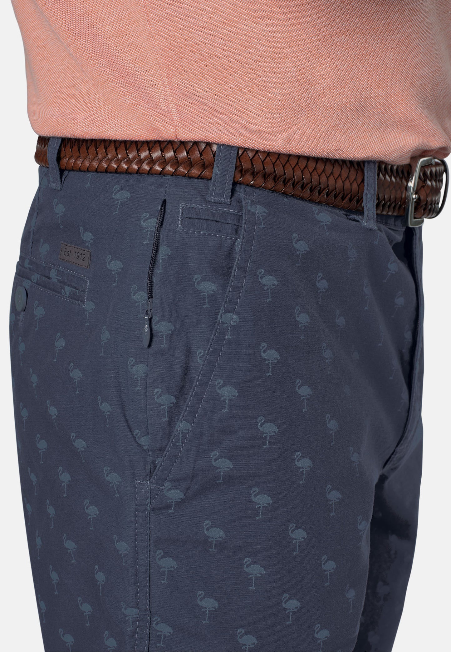 Barrington Mid Blue Flamingo Print Casual Classic Fit Shorts