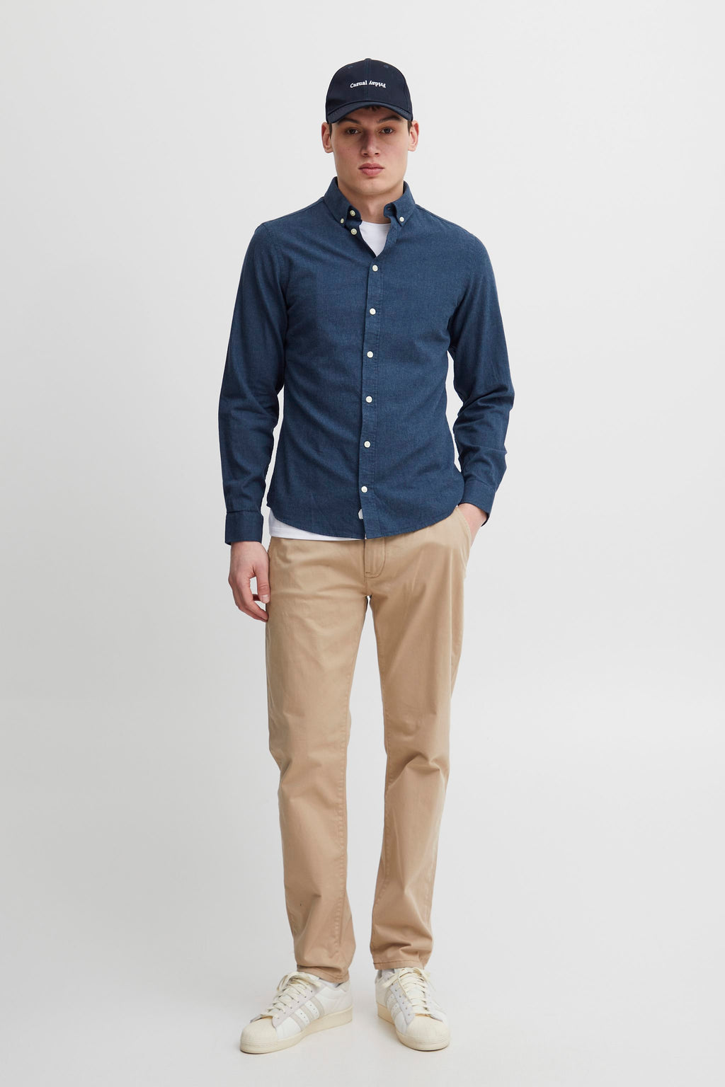Pure-Cotton Long Sleeve Shirt - Navy Melange