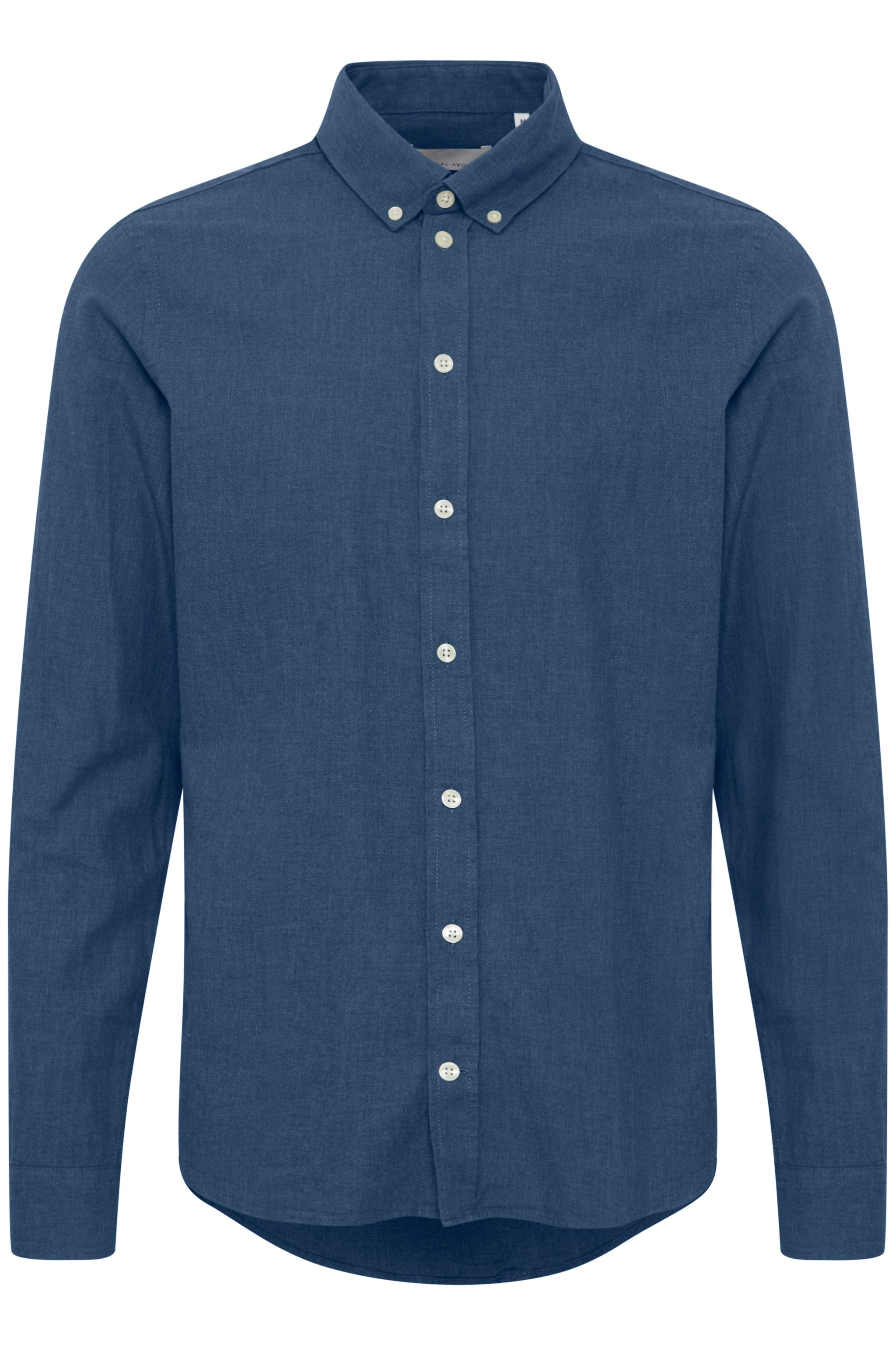 Pure-Cotton Long Sleeve Shirt - Navy Melange