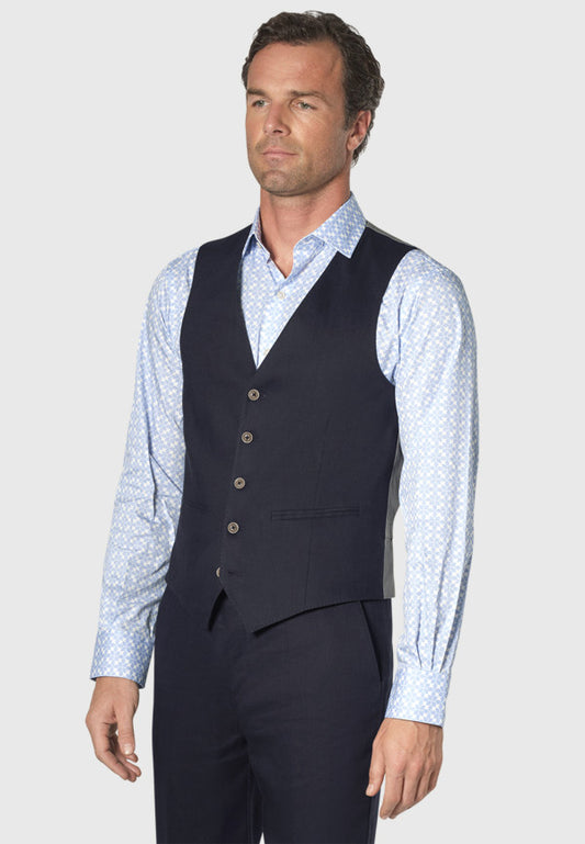 Gower Navy Linen Mix Three Piece Suit - Waistcoat