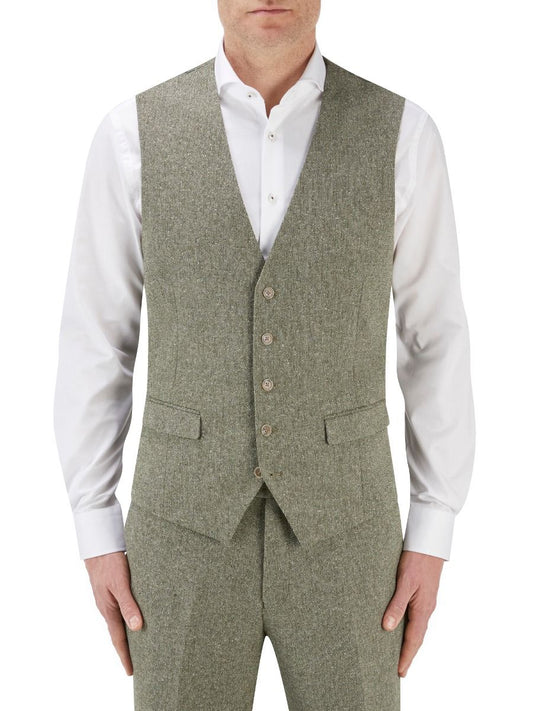 Jude Summer-Weight Tweed Suit Waistcoat - Sage Green