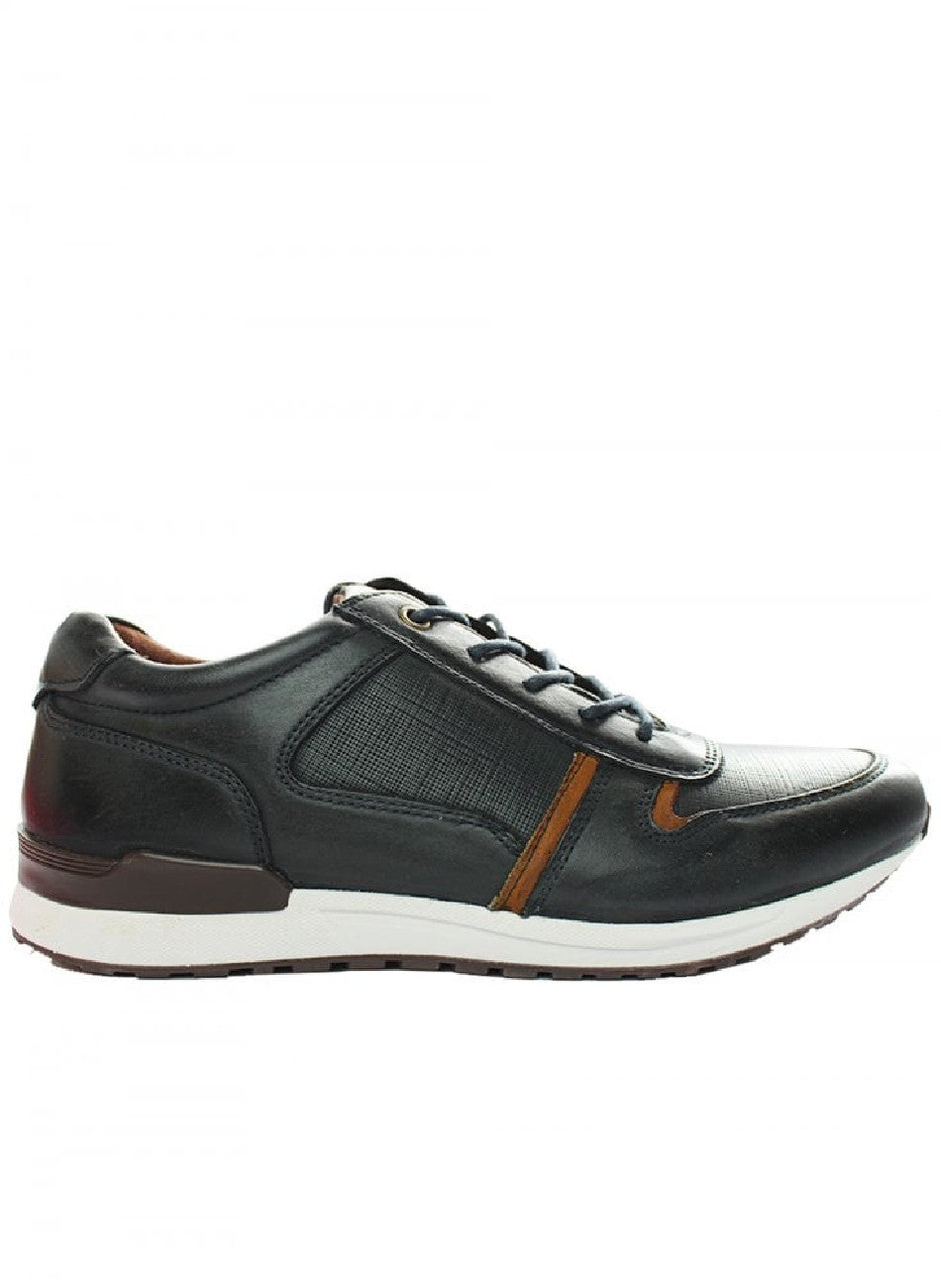 Tiago Leather Trainers - Navy